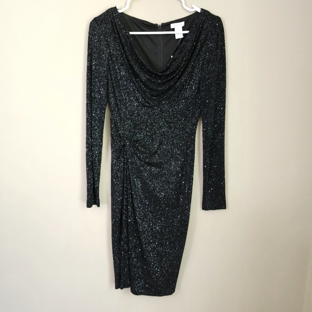 Cache sequin Black Dress Womens Size S Long sleeve
